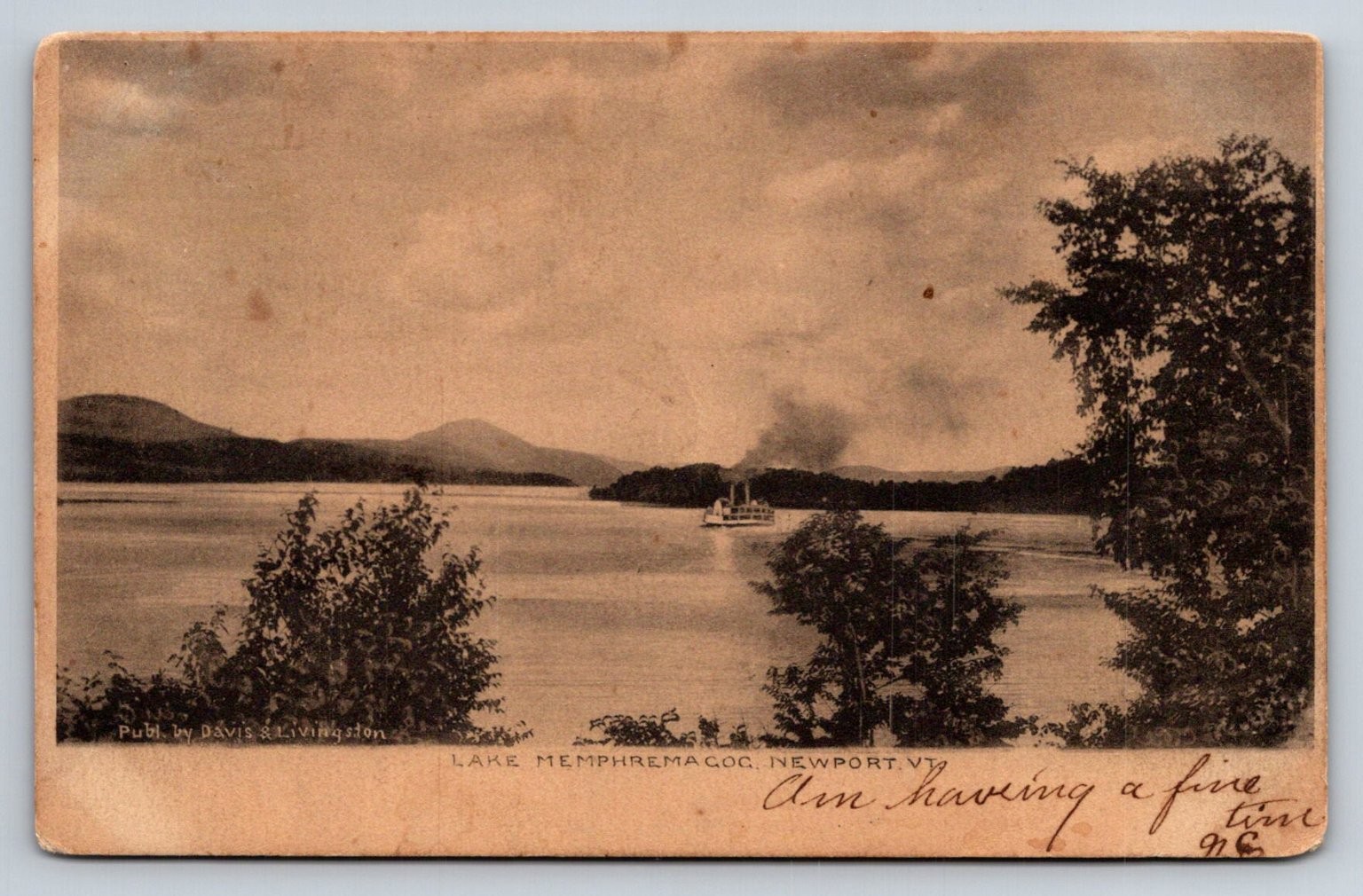 Lake Memphremagog Newport VT Steamboat Postcard Davis & Livingston 1908
