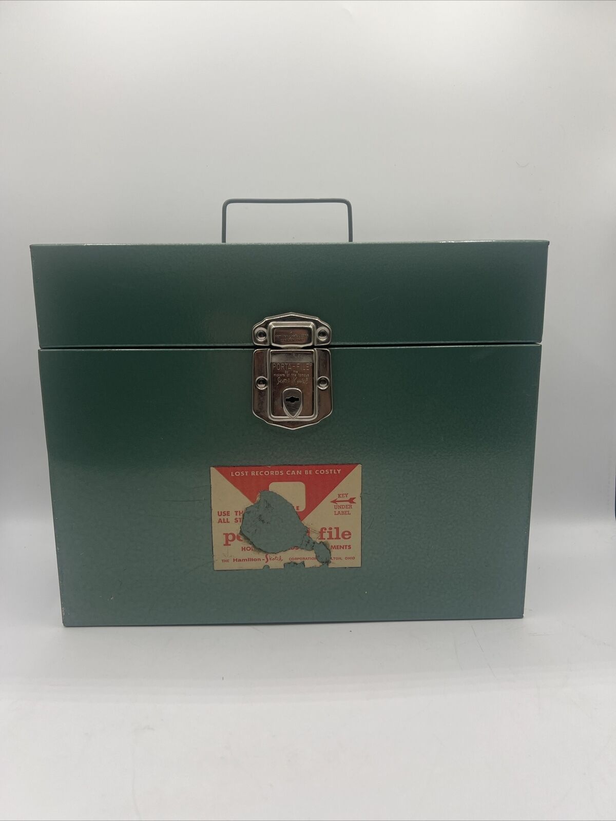 Vintage Hamilton-Skotch Corp. Green Porta-File Metal Records File Box NO KEY USA