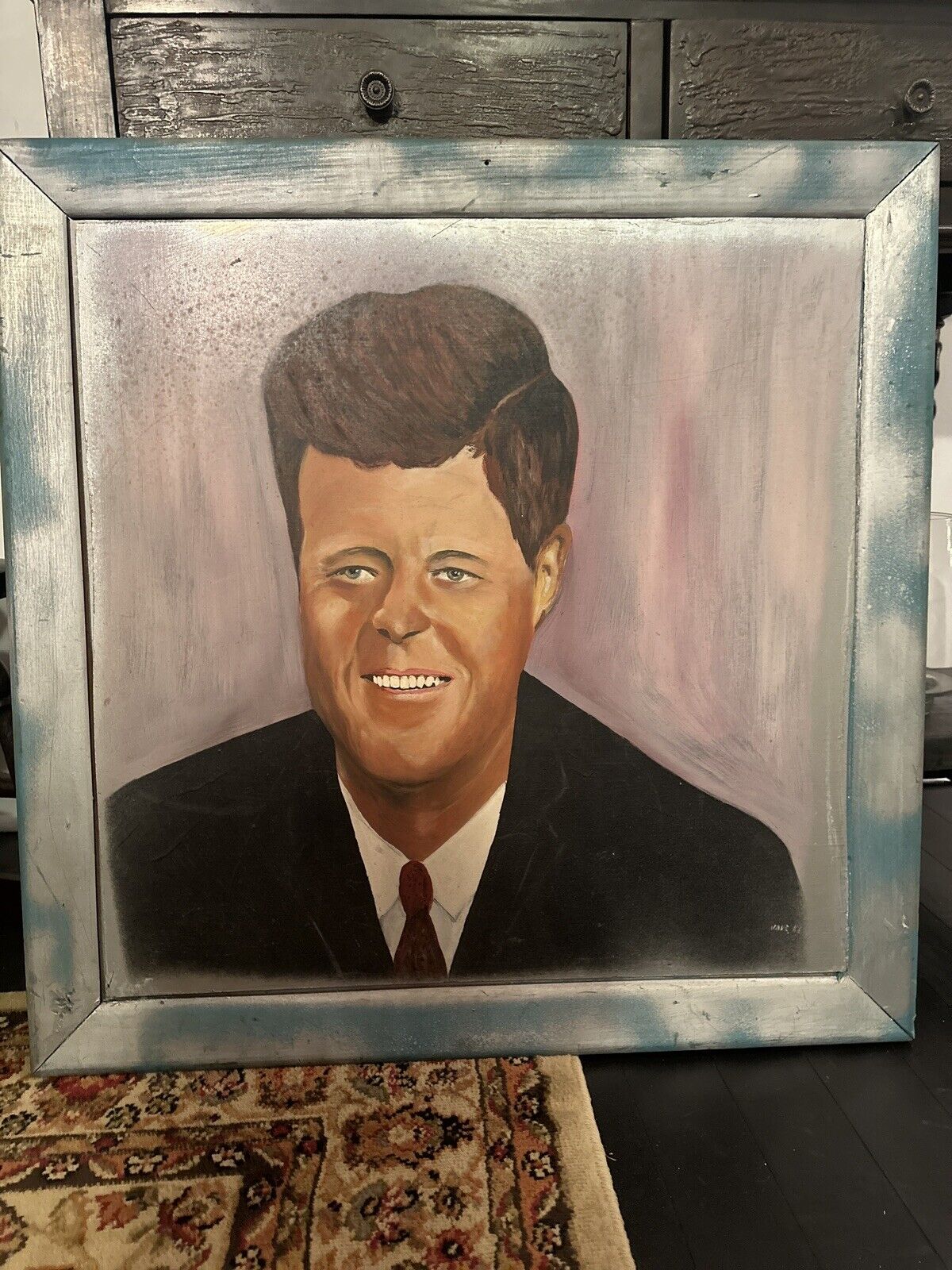 Portrait Vintage Pop Art Oil Painting Framed Kennedy JFK  American President