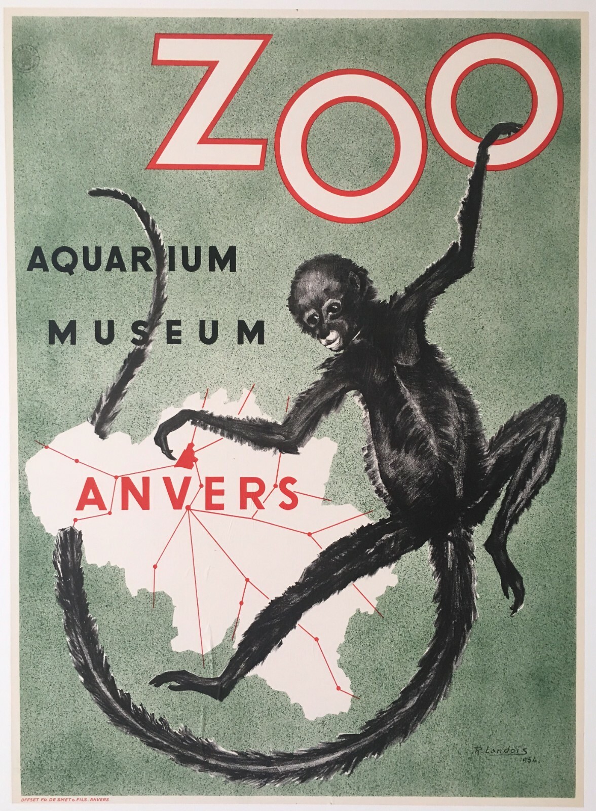 Original 1954 Antwerp, Belgium Aquarium, Zoo, Museum poster Original 1954 Antwerp, Belgium Aquarium, Zoo, Museum poster