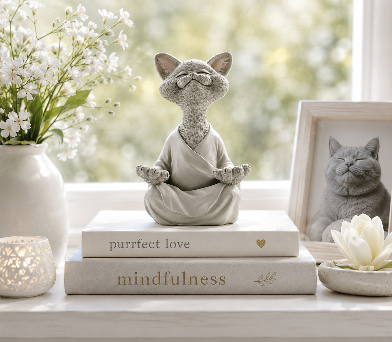 Zen Happy Cat Statue Meditation Cat Figurine Yoga Home Desk Decor - MINT - GIFT Zen Happy Cat Statue Meditation Cat Figurine Yoga Home Desk Decor - MINT - GIFT
