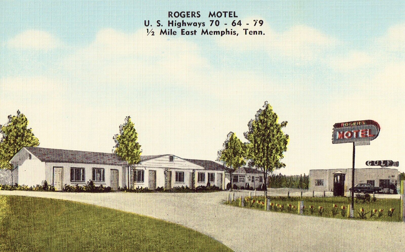 Rogers Motel - Memphis, Tennessee Linen Postcard