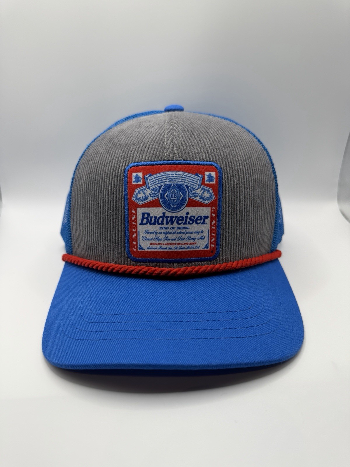 Budweiser Genuine King of Beers Blue Gray Mesh Trucker Hat Snapback