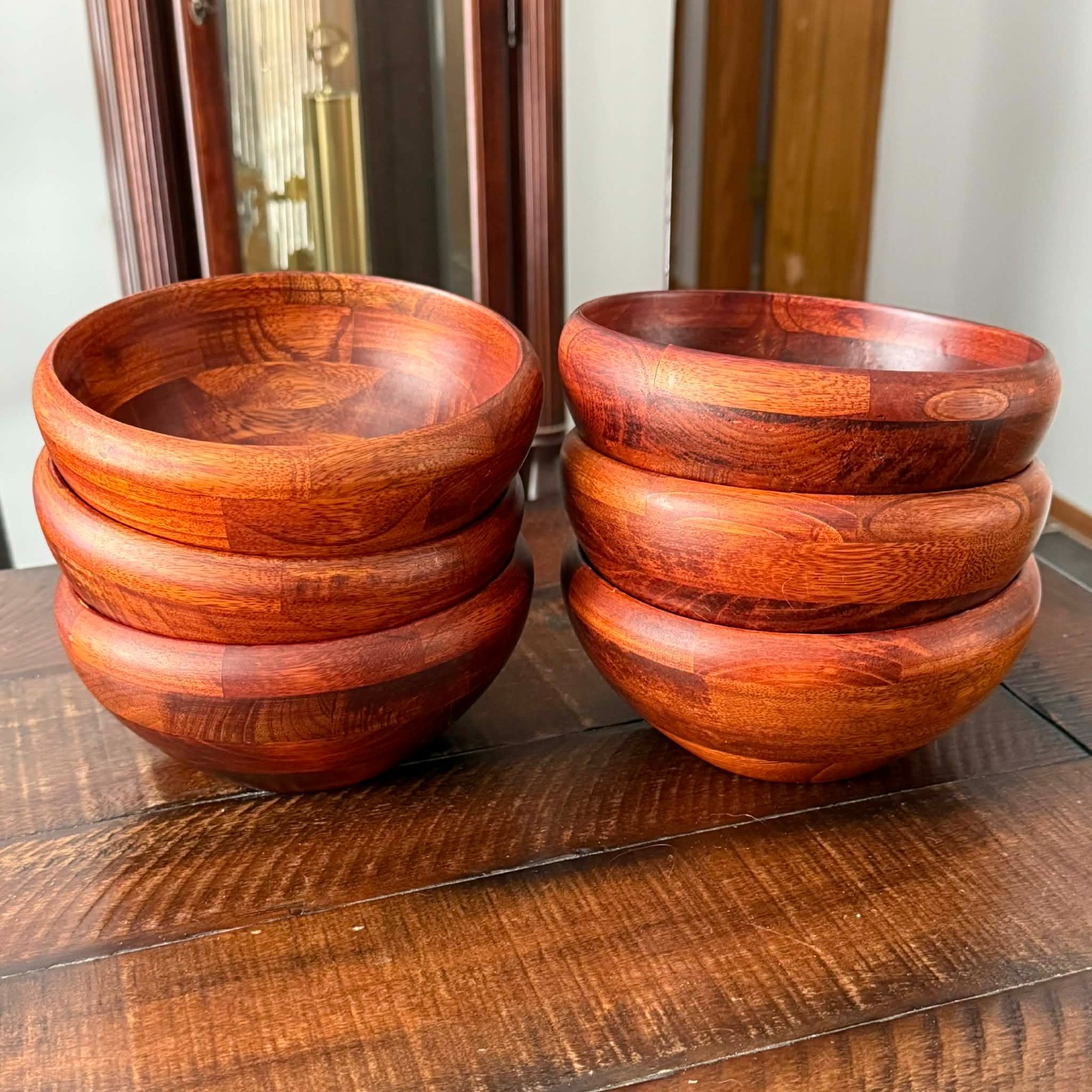 Set of 6 Wood Bowls Monkey Pod Vietnam Acacia Woodware Wooden MCM VTG