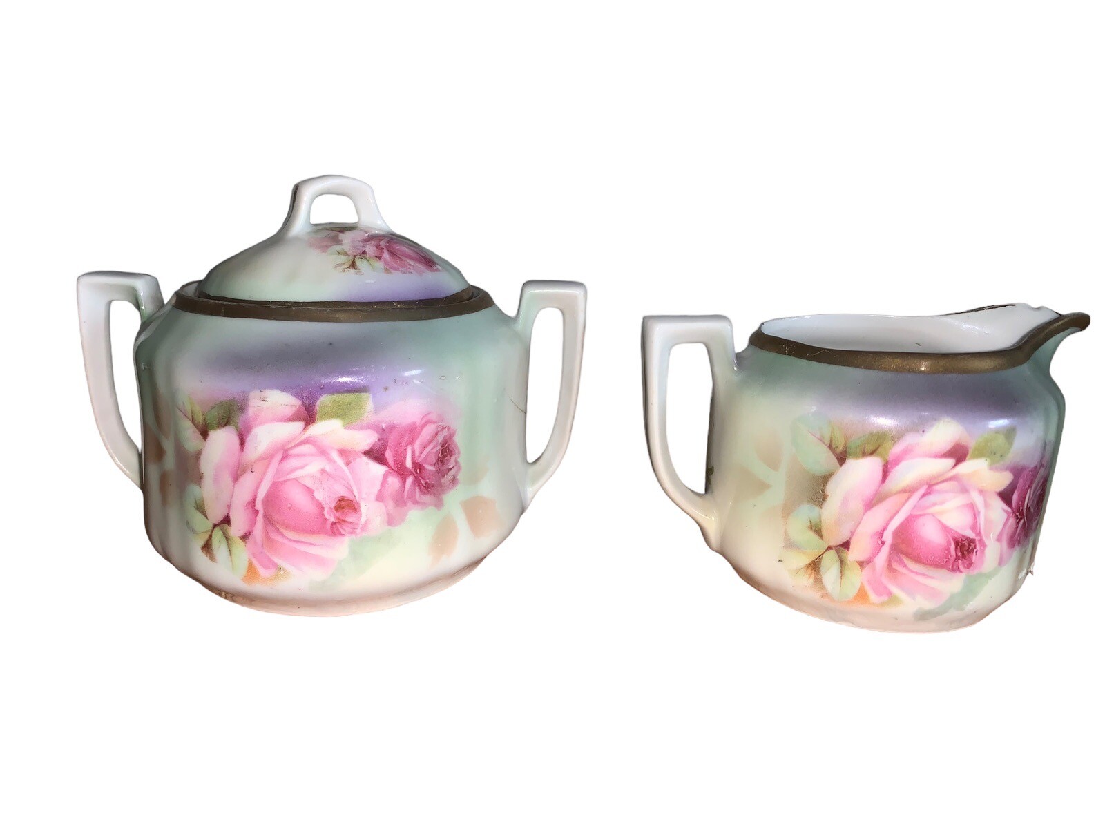 Hand Painted Sugar Bowl,  Creamer Prov Sxe ES Germany Antique Saxe china READ