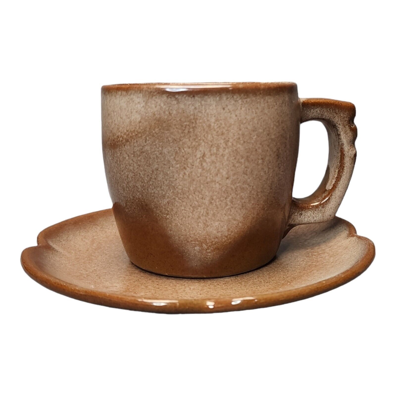 Vintage Frankoma Pottery Plainsman Brown Satin Tea Cup Coffee Mug 5C and Saucer