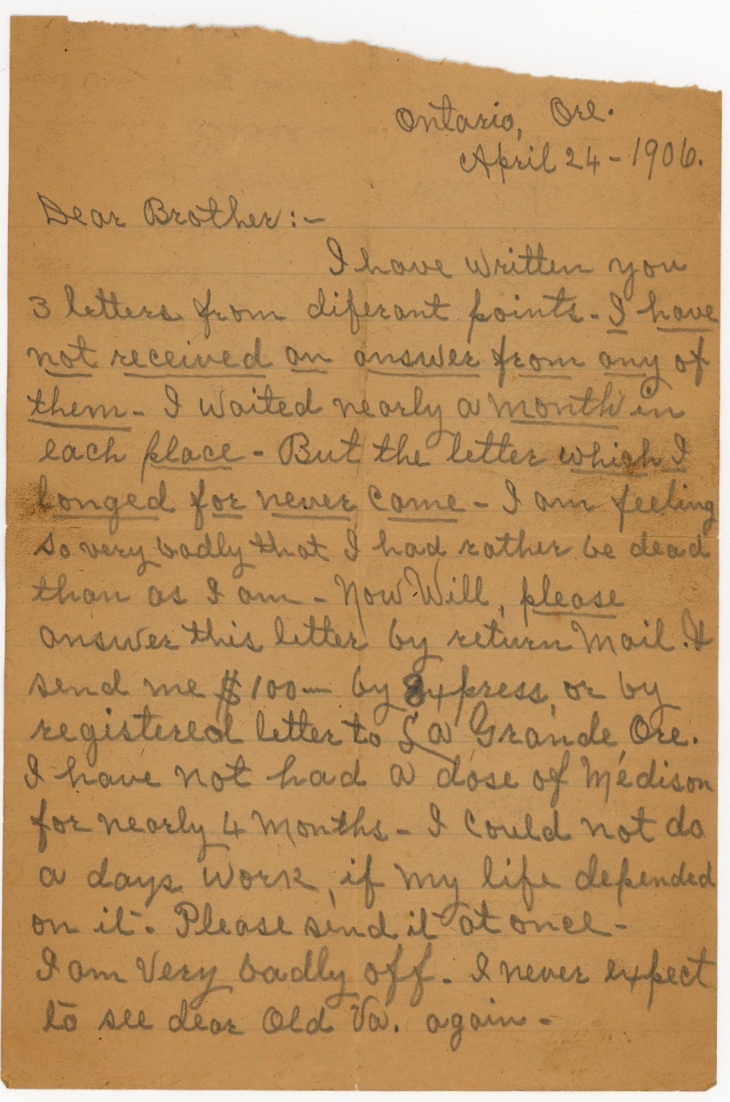 1906 DISTRESSED Letter Dillard Family Early San Francisco Earthquake Referenced