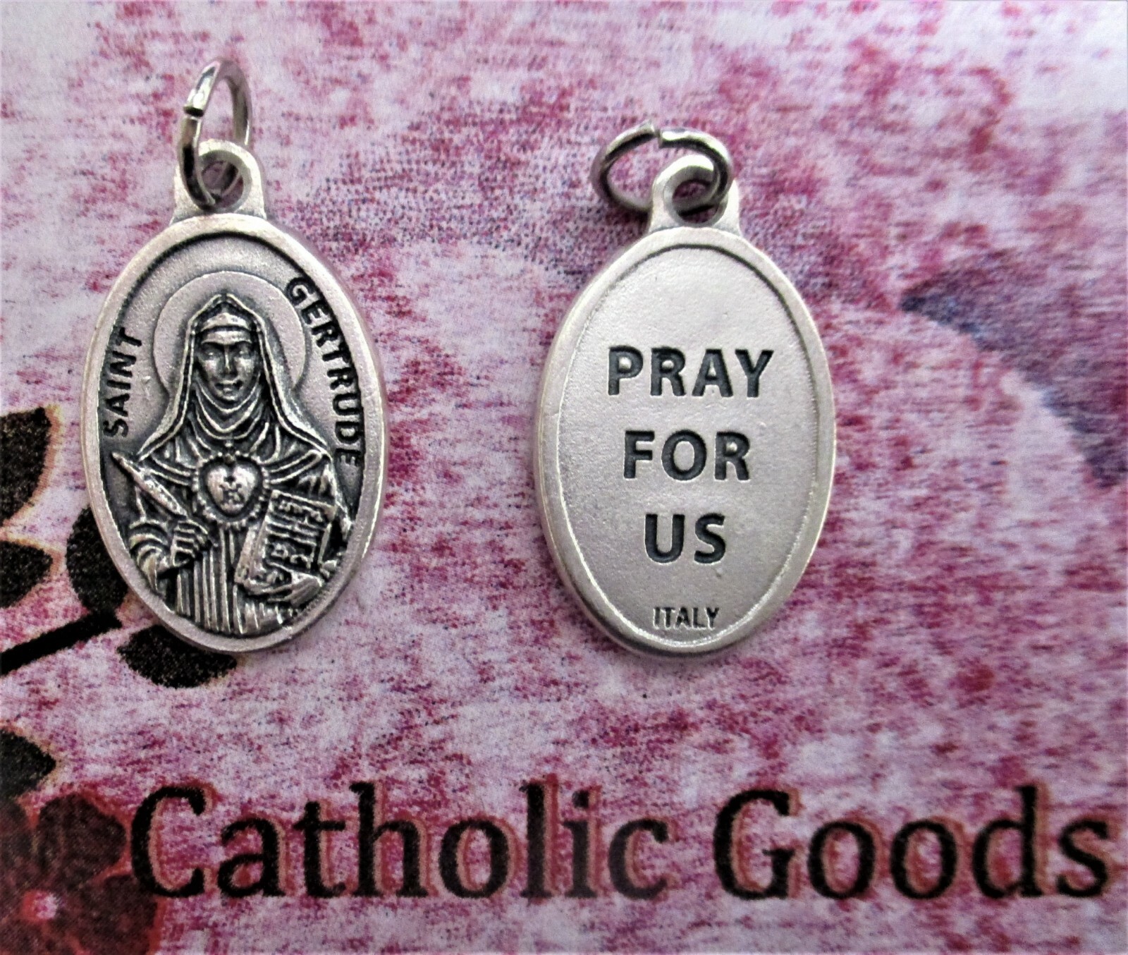 Saint St. Gertrude - Pray for Us - Oxidized Italian Die Cast 1 inch Medal 