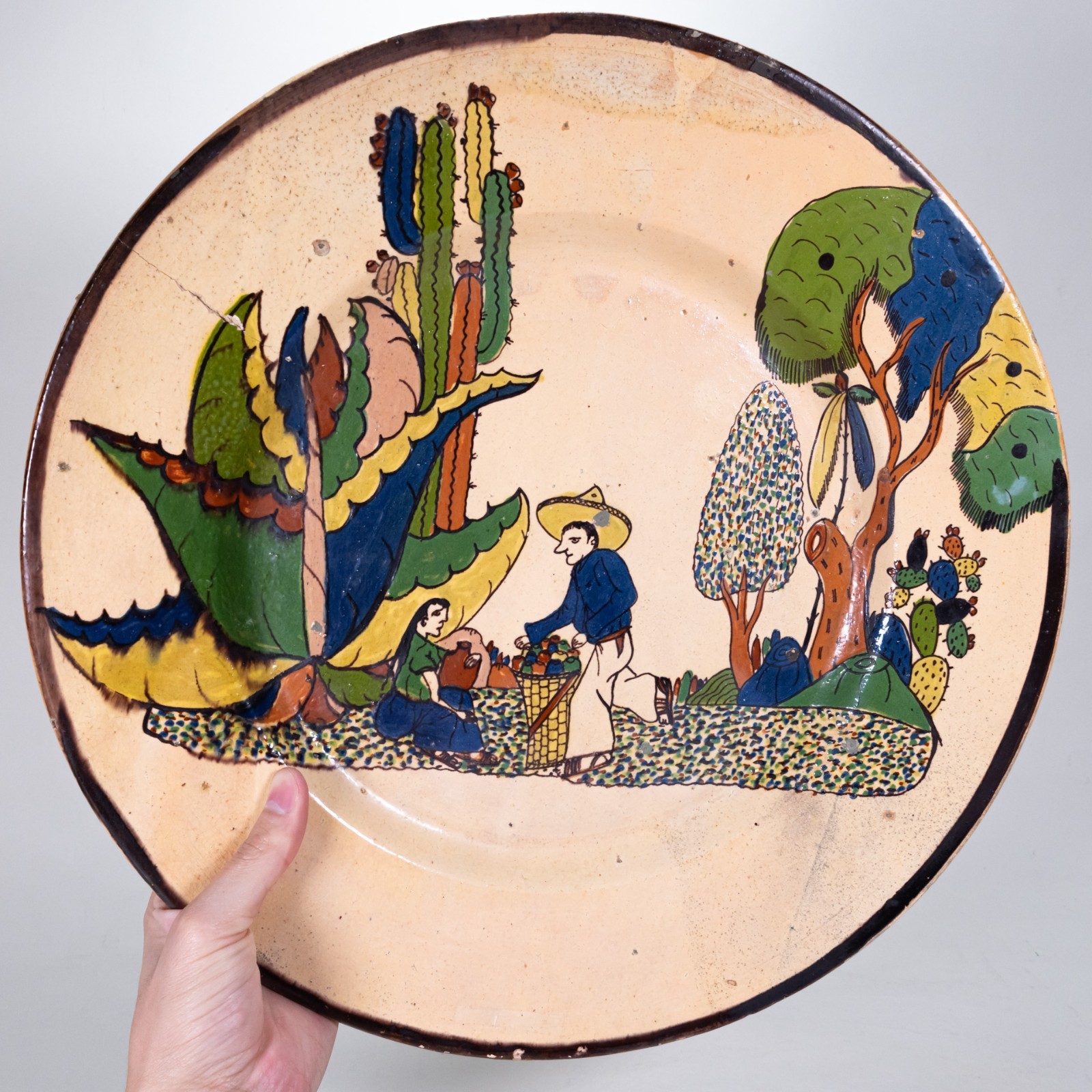 Large c.1930/40s Vintage Tlaquepaque Mexican Pottery Charger - 15.5