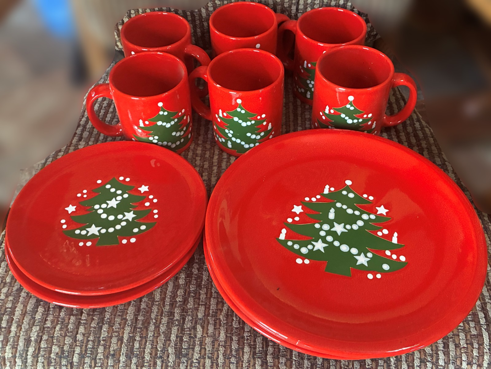 Vtg 12pc Waechtersbach Christmas Tree Coffee Set Red West Germany Service 6