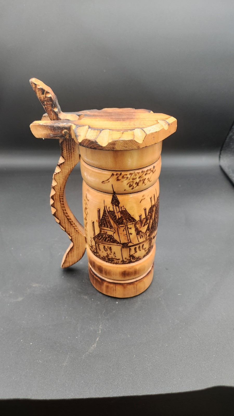 Wooden Stein Pyrography Possibly Scandinavian-10.5 In Tall Wooden Stein Pyrography Possibly Scandinavian-10.5 In Tall