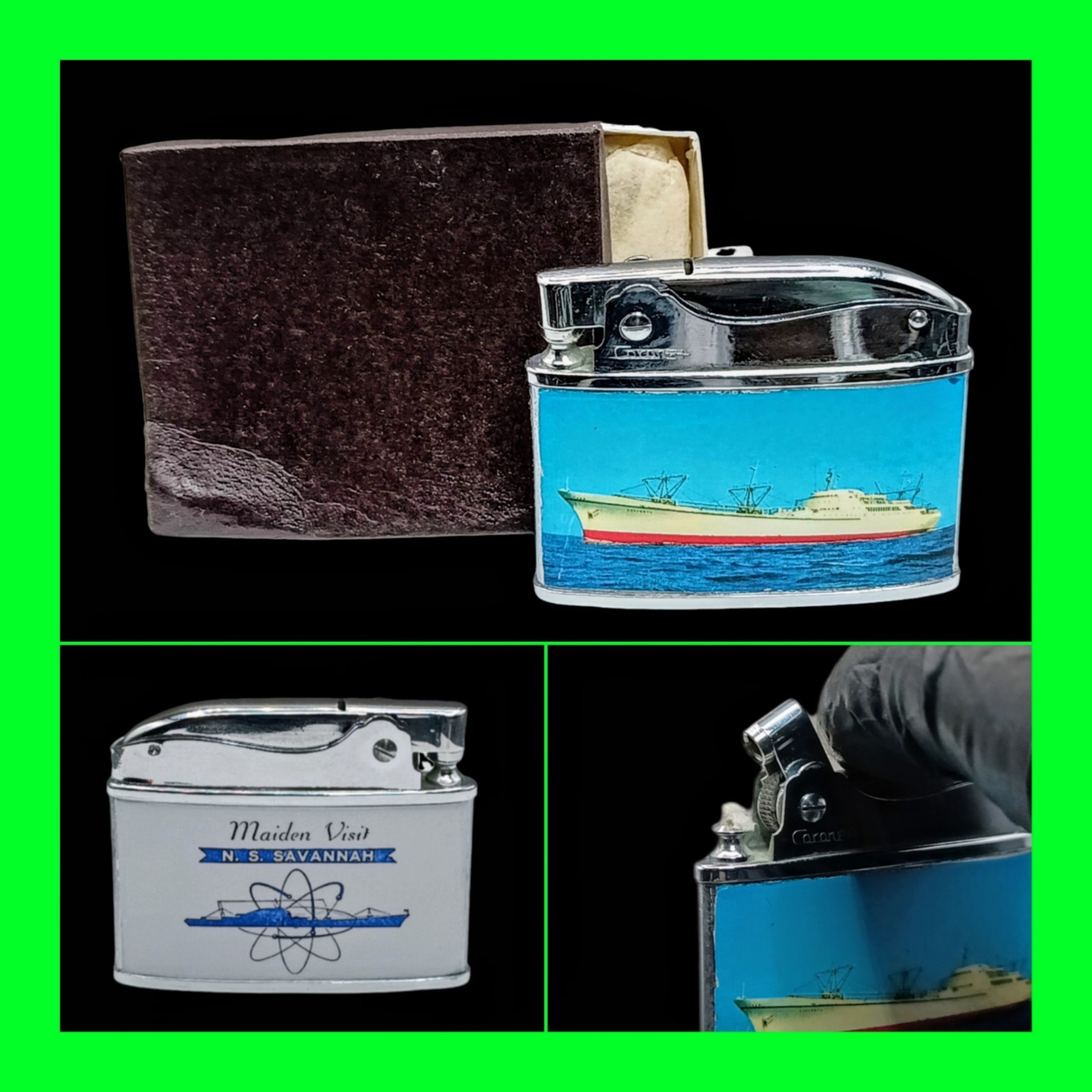 Vintage NS Savannah 1st Nuclear Merchant Ship Flat Ad Lighter With Box - UNFIRED