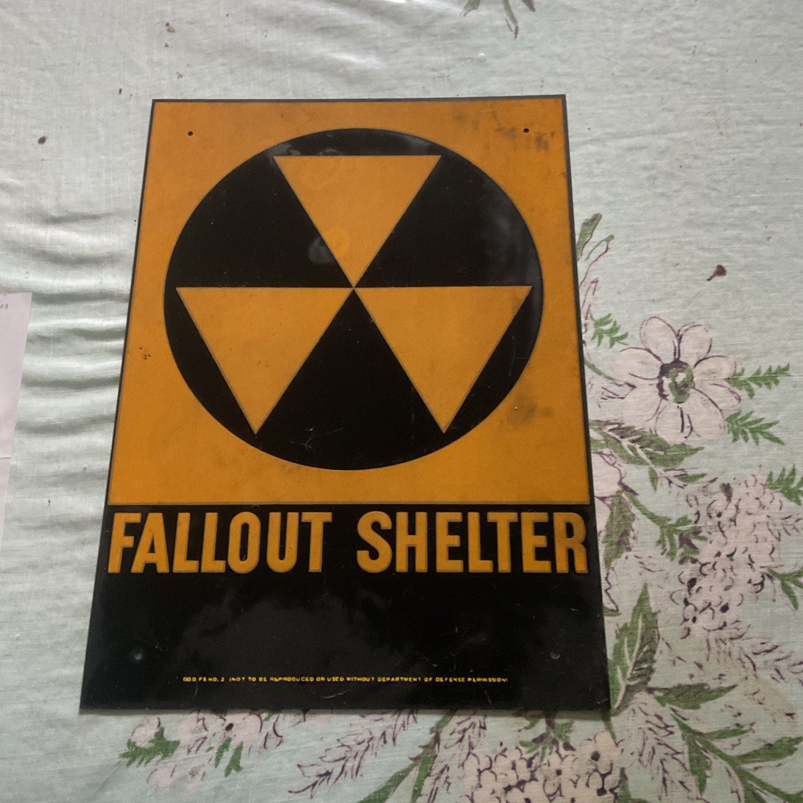 Vintage Original Fallout Shelter Sign Cold War 1960s Era Department of Defense 