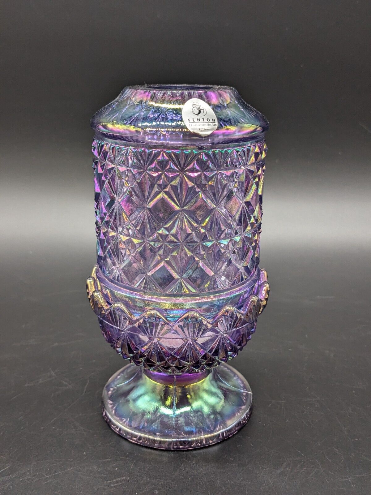 Fenton Glass Fairy Light Lamp Iridized Violet Purple Fine Cut & Block