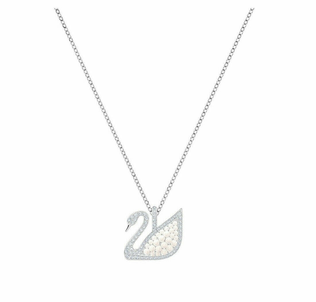 Swarovski ICONIC SWAN PENDANT, White, Rhodium Plated -5411791 New