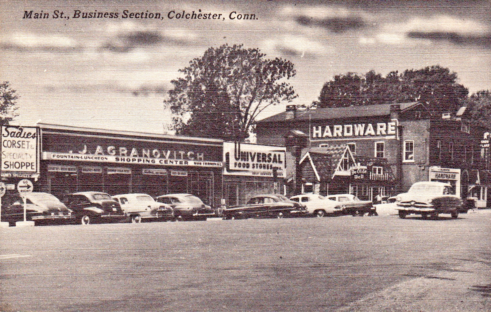 Colchester CT Main Street Business Section Shops circa 1940s Unused Postcard 