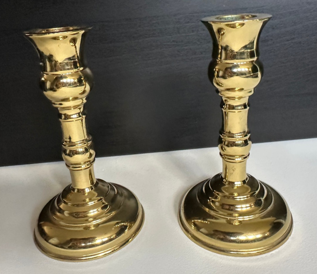 Virginia Metalcrafters Brass Candlesticks Pair 5.25
