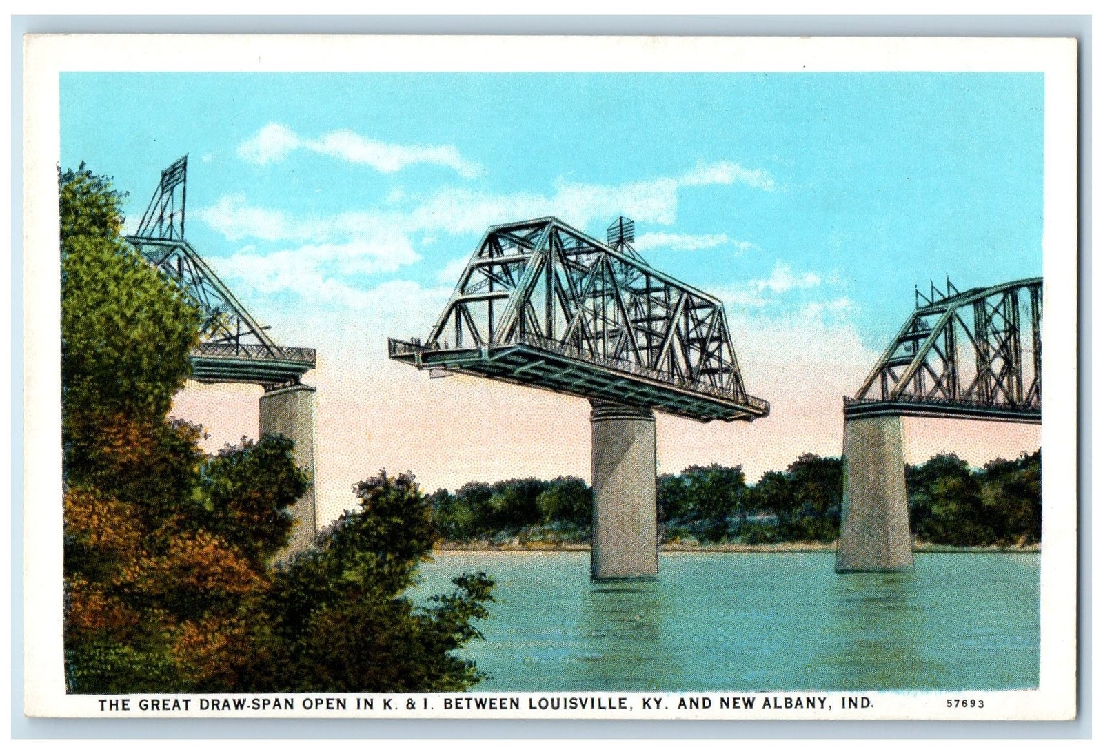 c1920's The Great Draw-Span Between Louisville KY New Albany Indiana IN Postcard