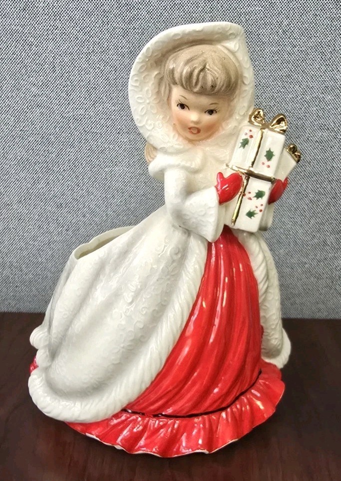 VTG Parma 1950s Ceramic Christmas Shopper Girl Planter Japan Rare Mid Century