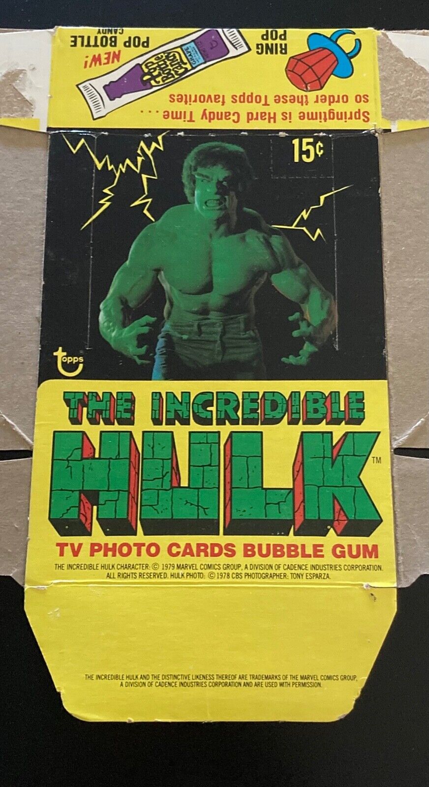 1978 Topps The Incredible Hulk Empty Trading Card Box Flat with Wrappers