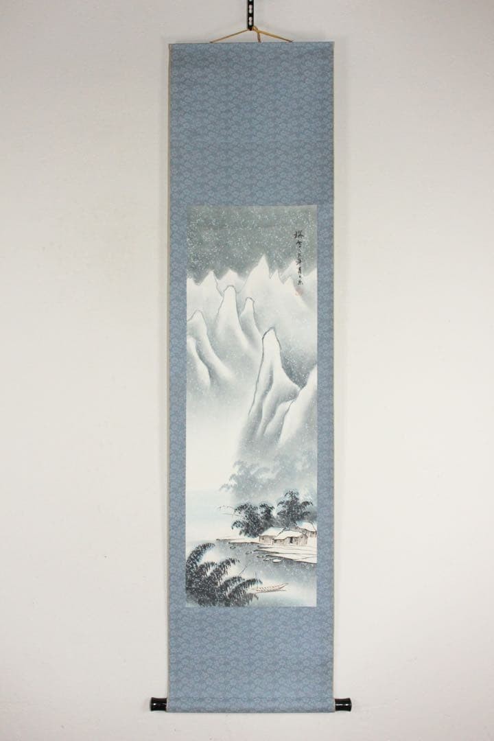 Japanese Hanging Scroll Summer Moon Snowy Mountain Ink Painting Antique Art