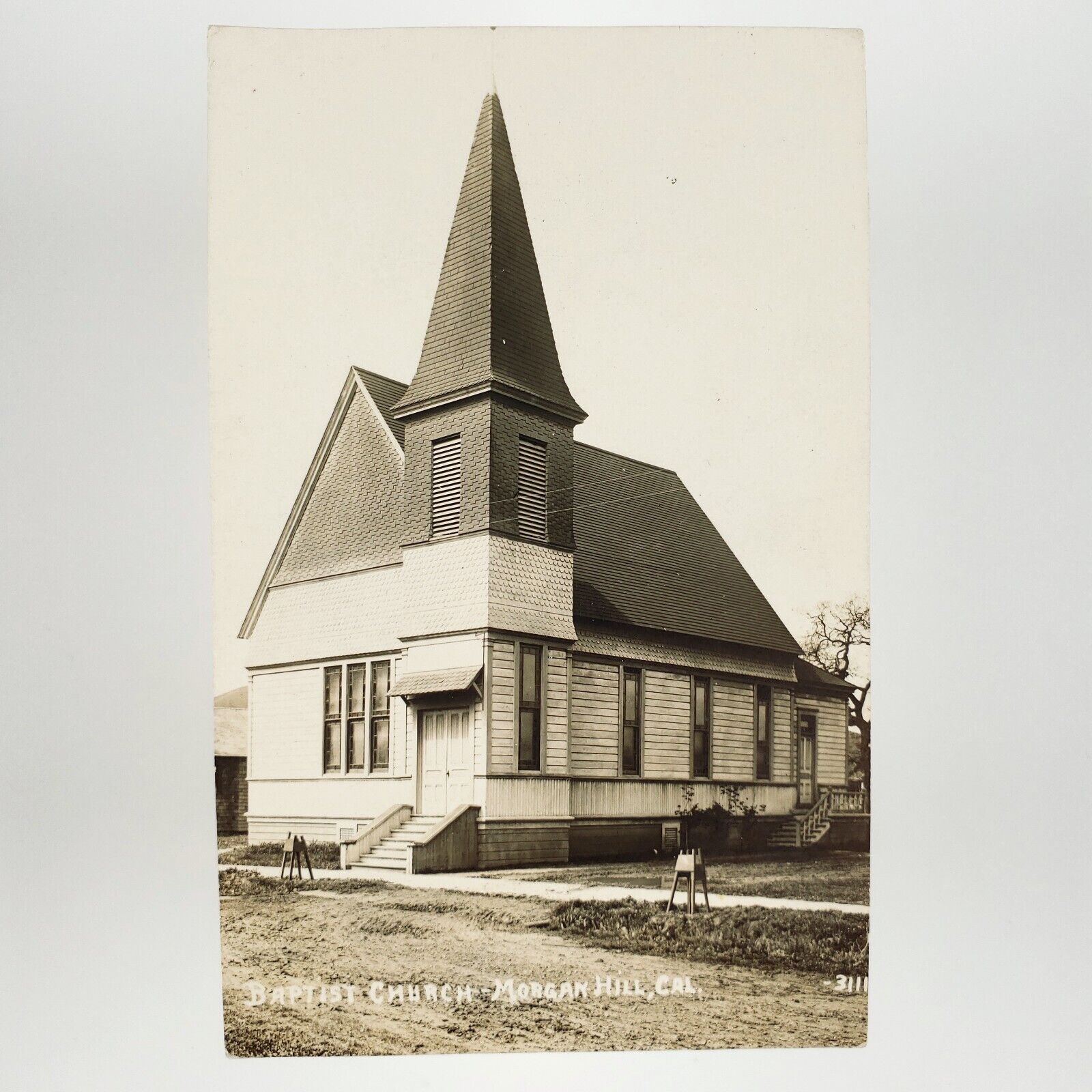Morgan Hill Baptist Church RPPC Postcard c1915 California Steeple Photo Art E669