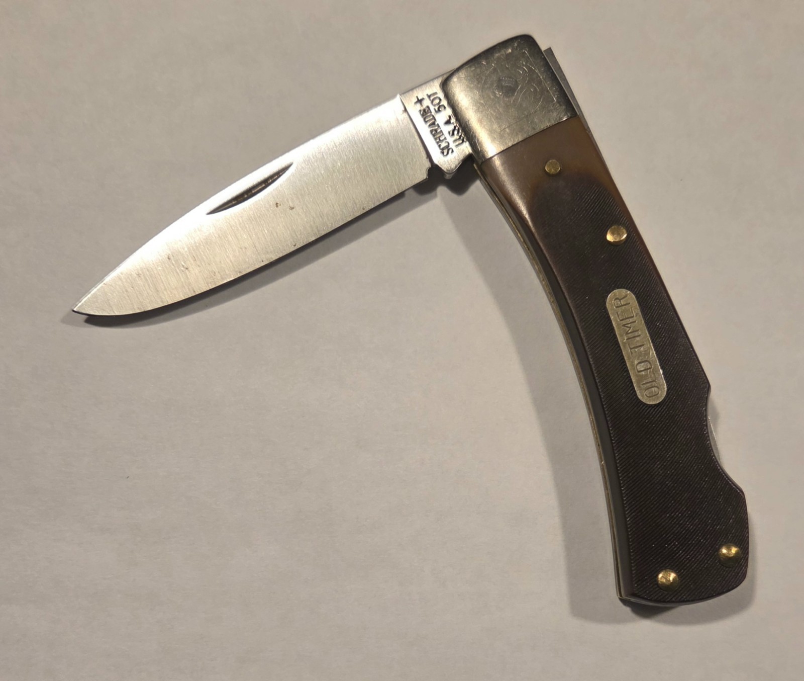 VINTAGE OLD TIMER SCHRADE+ 50T USA SINGLE BLADE LOCKBACK Knife Brown