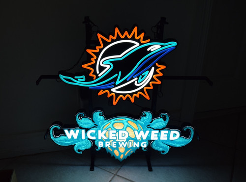 WICKED WEED BREWING CO. NFL MIAMI DOLPHINS LED BEER BAR SIGN MAN CAVE LIGHT