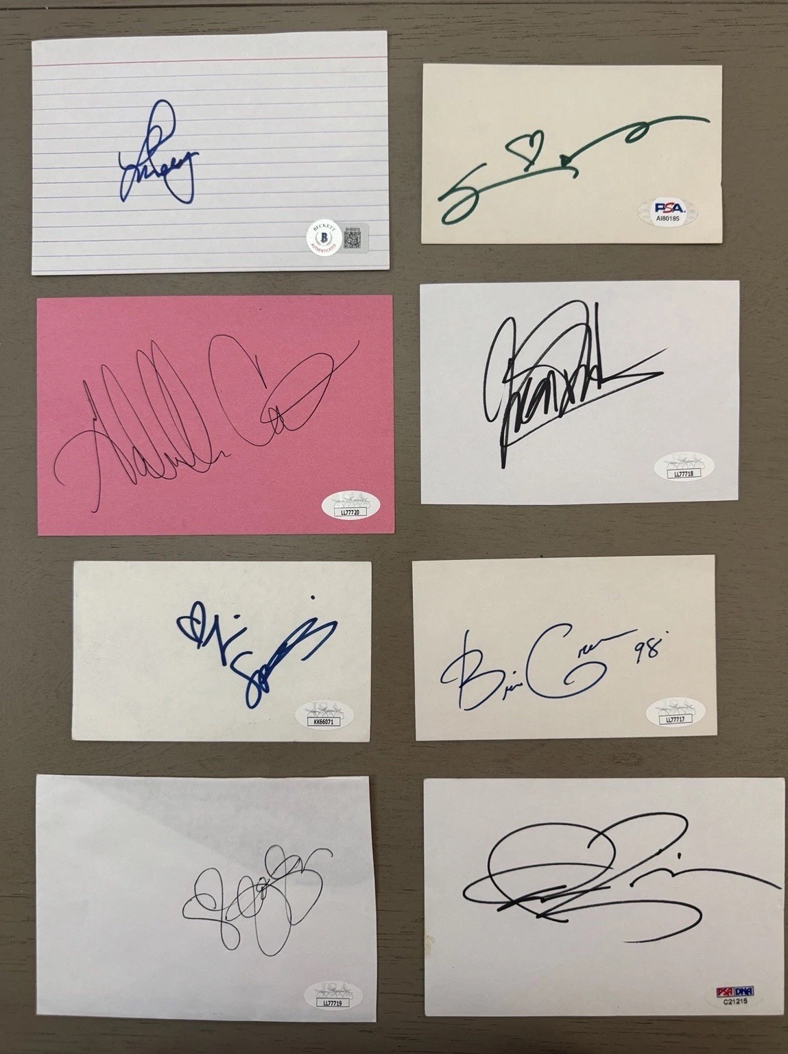 Bevery Hills 90210 ENTIRE Cast Signed Index Cards Luke Perry JSA PSA Authentic