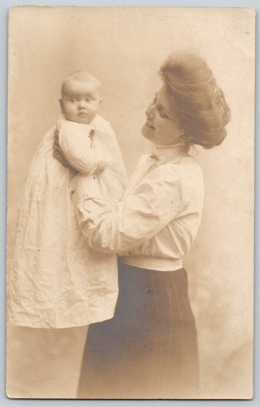 c1904-18 AZO RPPC Mother Holding Baby White Gown Lipp Studios Philadelphia PA