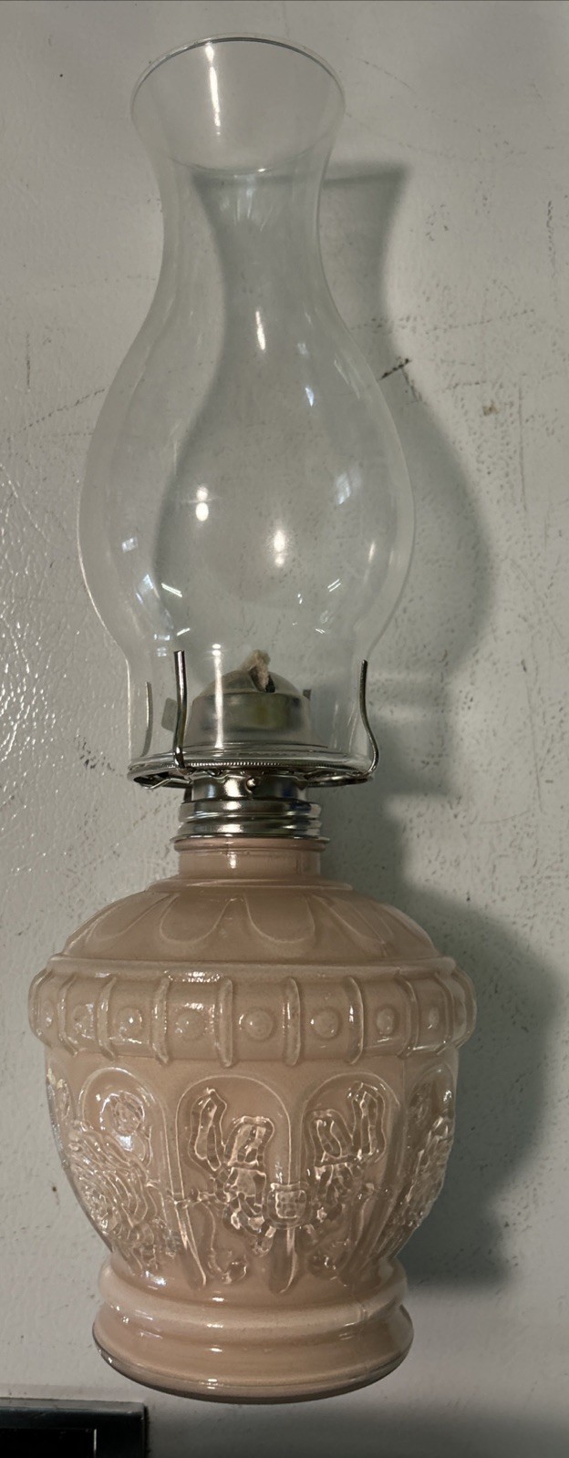 Vintage Pink Kaaden Rose Pattern Hurricane Oil Lamp/Globe-15” Tall