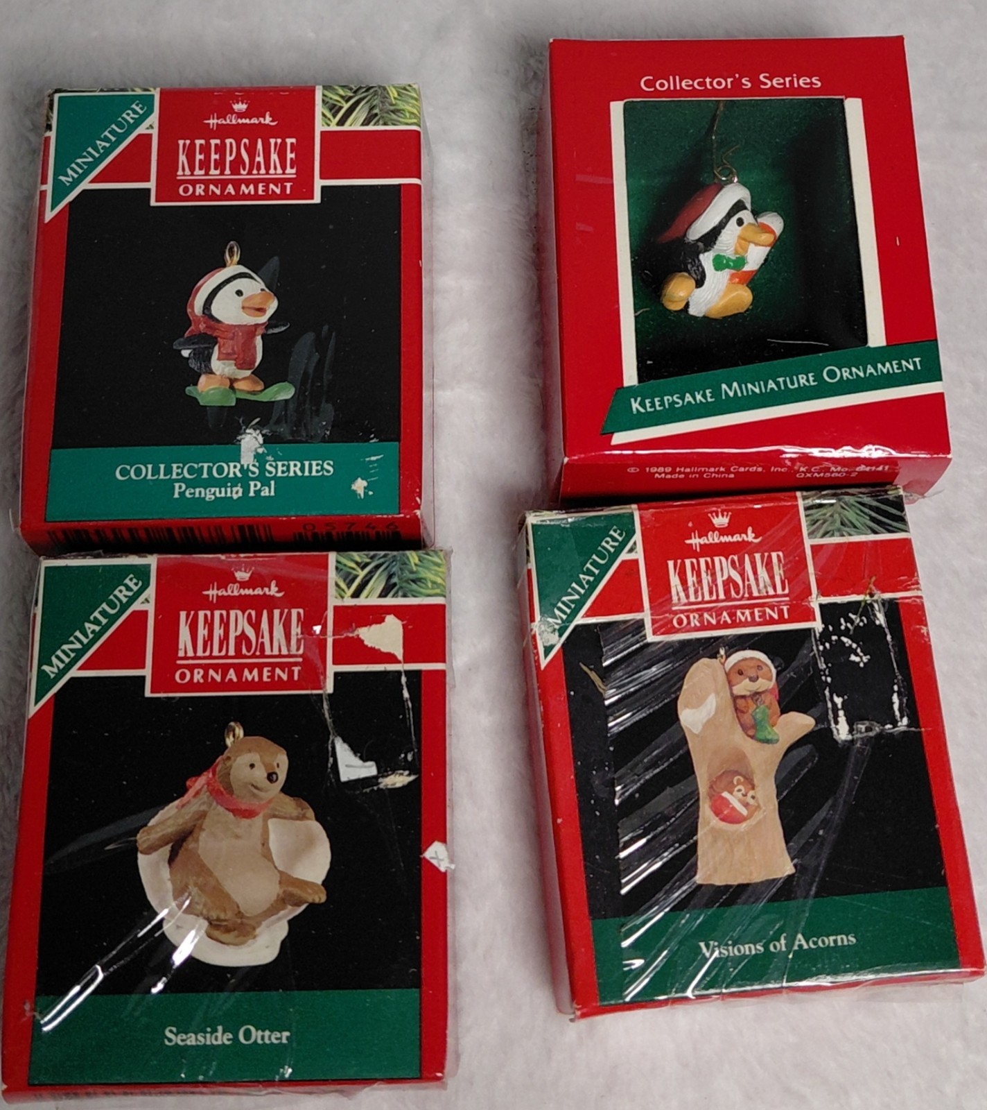 Hallmark Miniature Christmas Ornaments Set 4 Penguins Otter Squirrel 1988-93 NIB Hallmark Miniature Christmas Ornaments Set 4 Penguins Otter Squirrel 1988-93 NIB