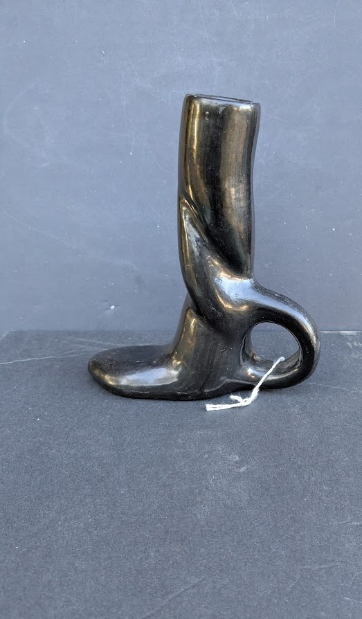 VINTAGE NATIVE AM. SANTA CLARA BLACKWARE POTTERY CANDLE HOLDER 6\