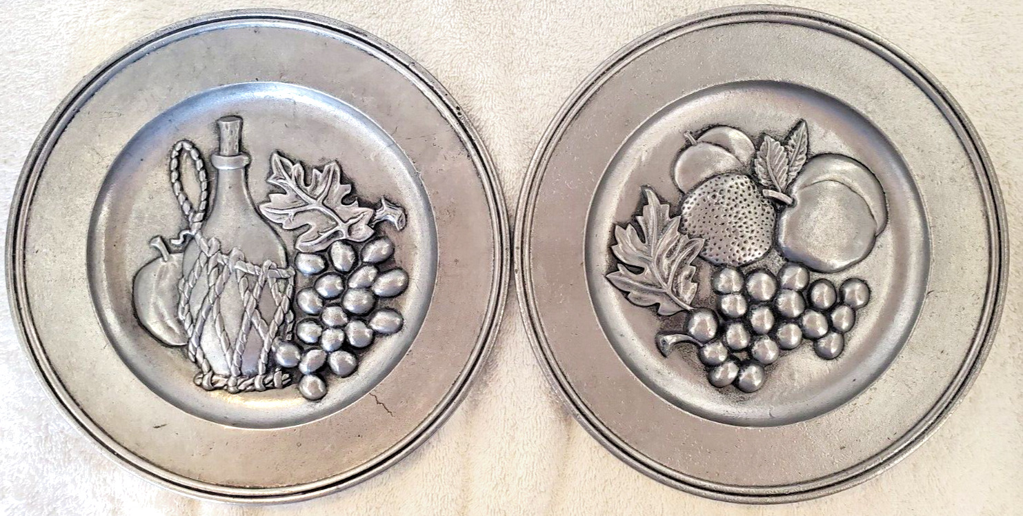 Sexton 1972 Metal Decorative Plates 5022 Wine Bottle Fruit