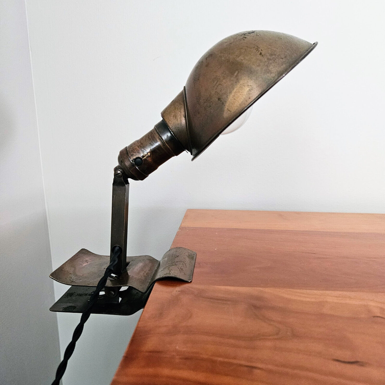 Vintage Industrial Clamp-On Lamp. Antique Industrial Clamp-On Light.