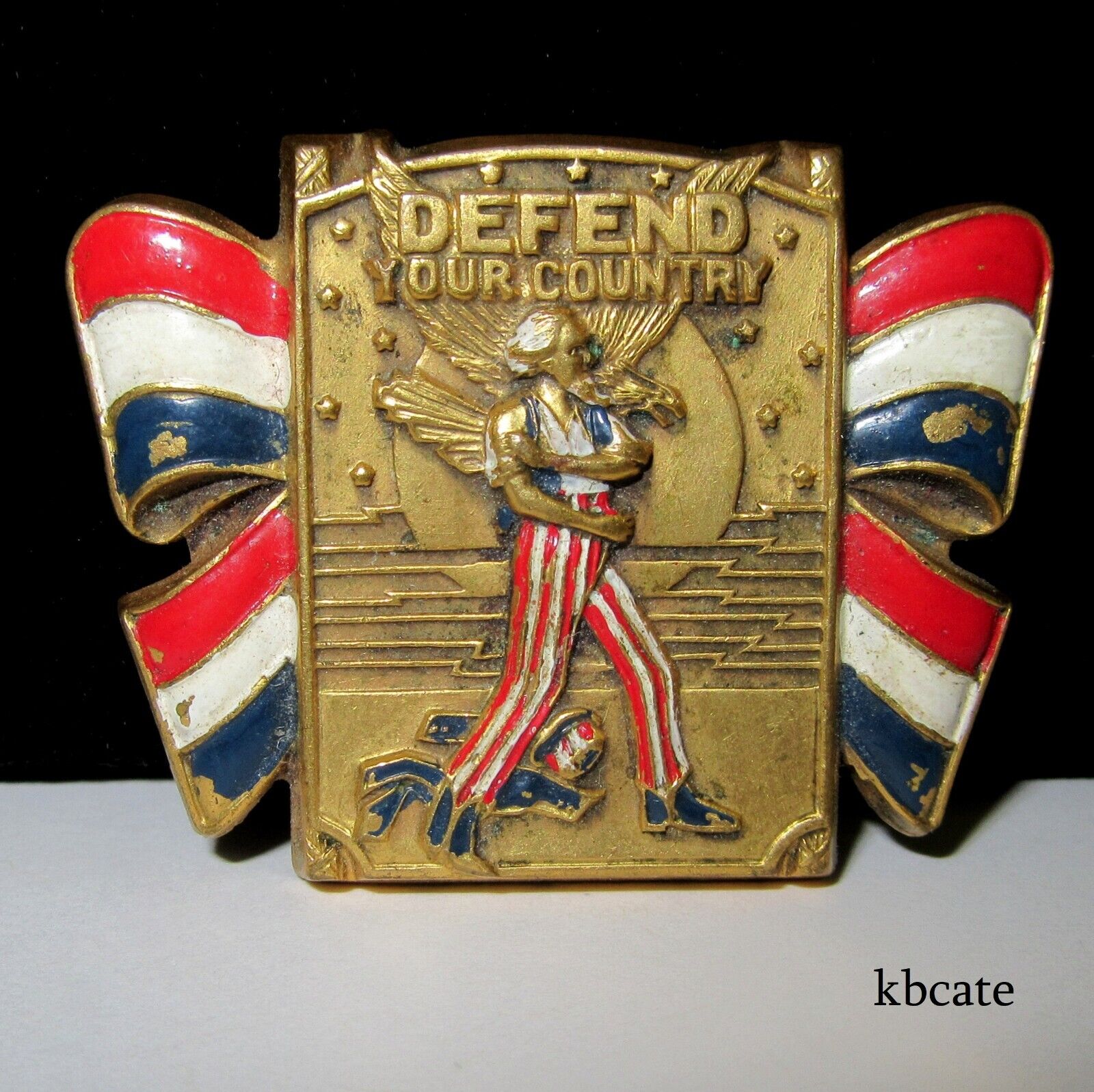 VTG WWII PATRIOTIC SWEETHEART PIN BROOCH UNCLE SAM Army Poster Art CORO 1940s