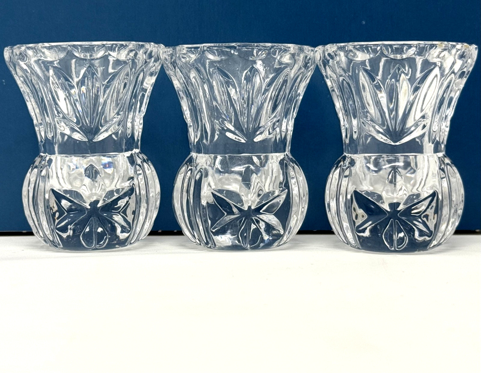 Set of 3 Vintage Clear Pressed Glass Taper Candle Holders