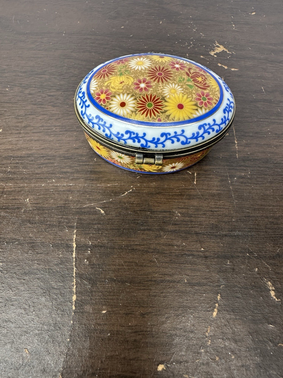 Halcyon Days Enamel Oval Blue Floral Trinket Box England