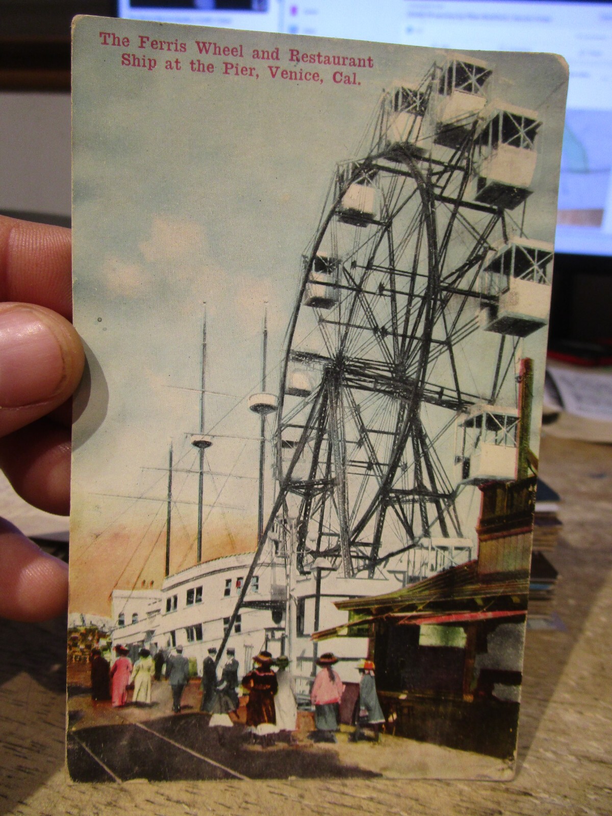 D3 CALIFORNIA Old Postcard Venice Beach Ferris Wheel Ship Restaurant Amusement