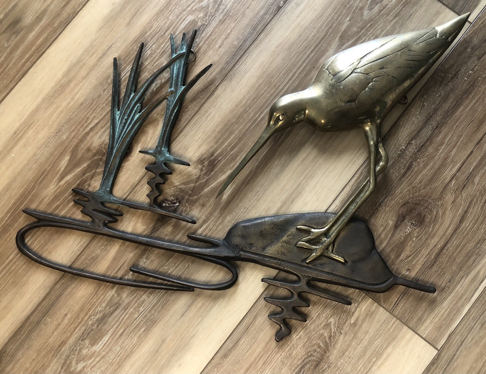 Vintage  MCM Solid Brass Sandpiper Bird Sculpture 16\