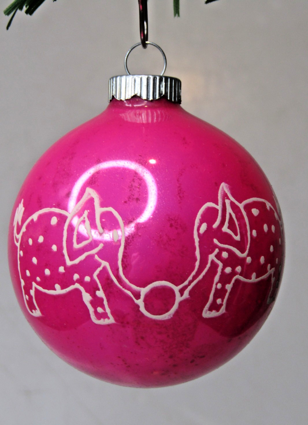 VTG Glass Stencil Pictured CIRCUS ELEPHANT Christmas Ornament Shiny Brite PINK
