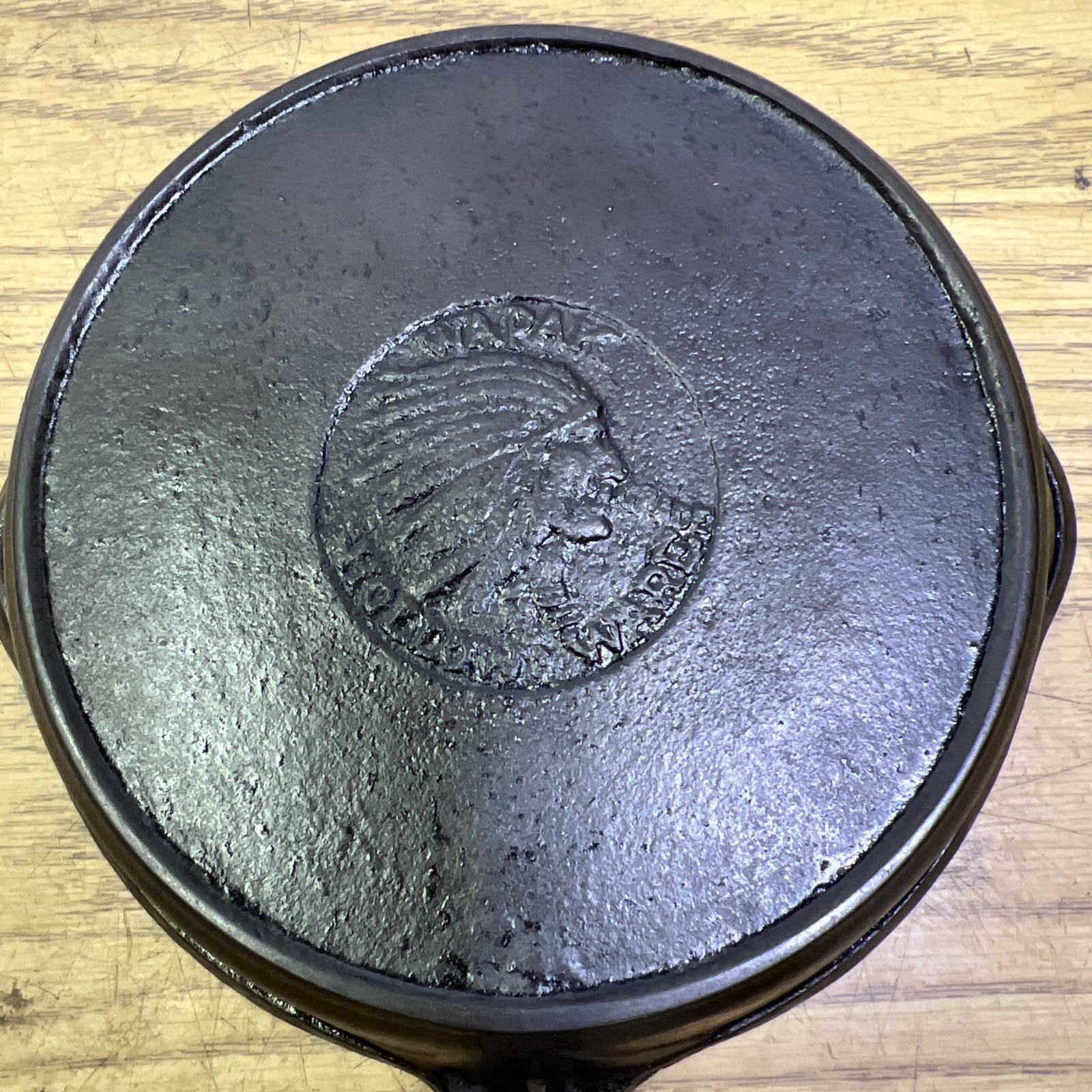 Vintage Wapak Indian Head No 3 Cast Iron Skillet Hollow Ware Rare Antique Pan