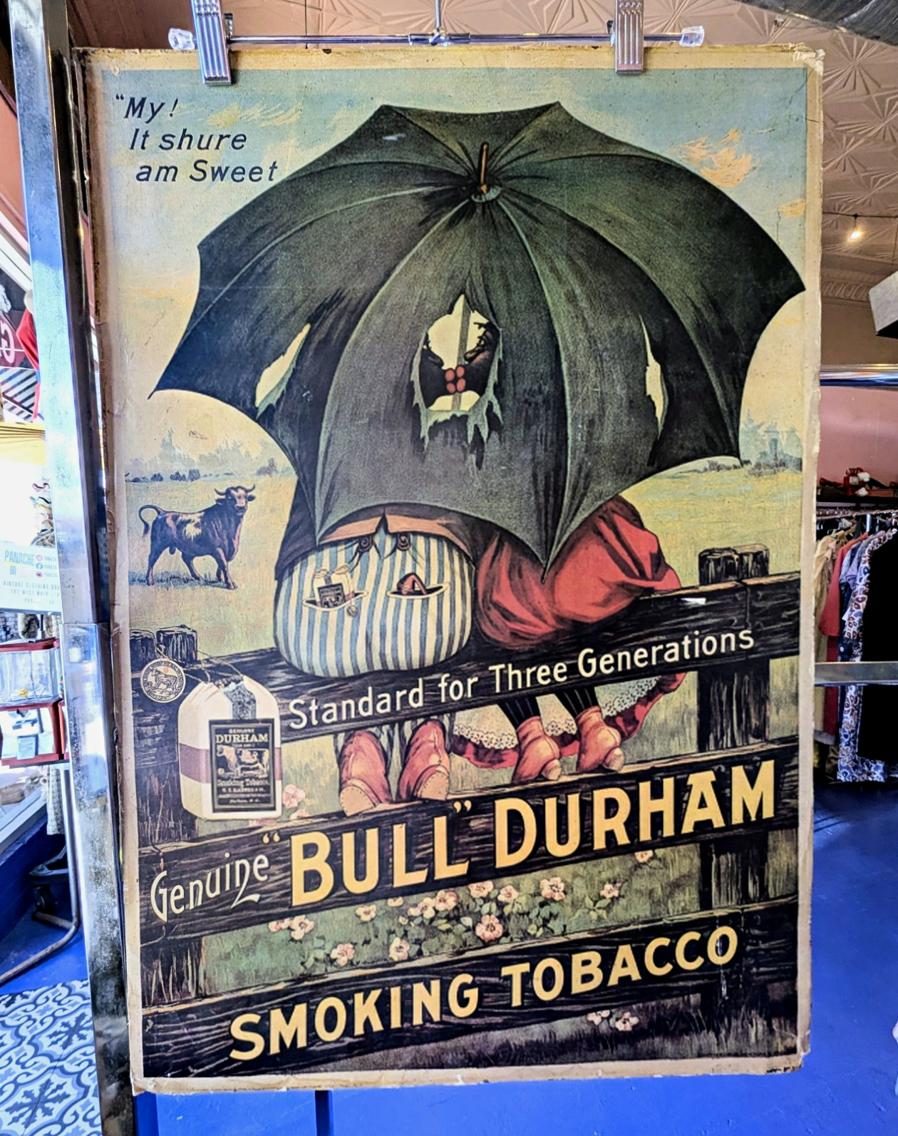 Vintage 1910-20s Bull Durham Tobacco Advertising Poster Ketterlinus Litho 18x26