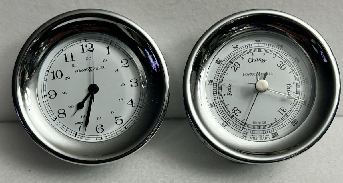 vintage chrome Howard Miller ships bell clock and Barometer