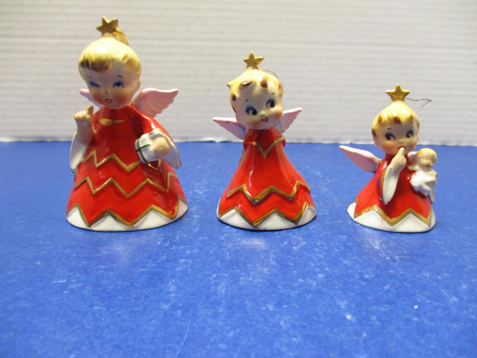 Vintage Japan 1956 Set of 3 Lefton Naughty Angel Bells Mischievous