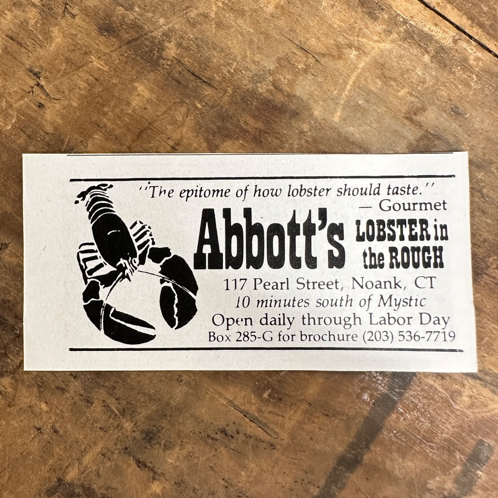 1996 Abbott's Lobster In the ROUGH Vintage Restaurant Print Ad Noank Connecticut