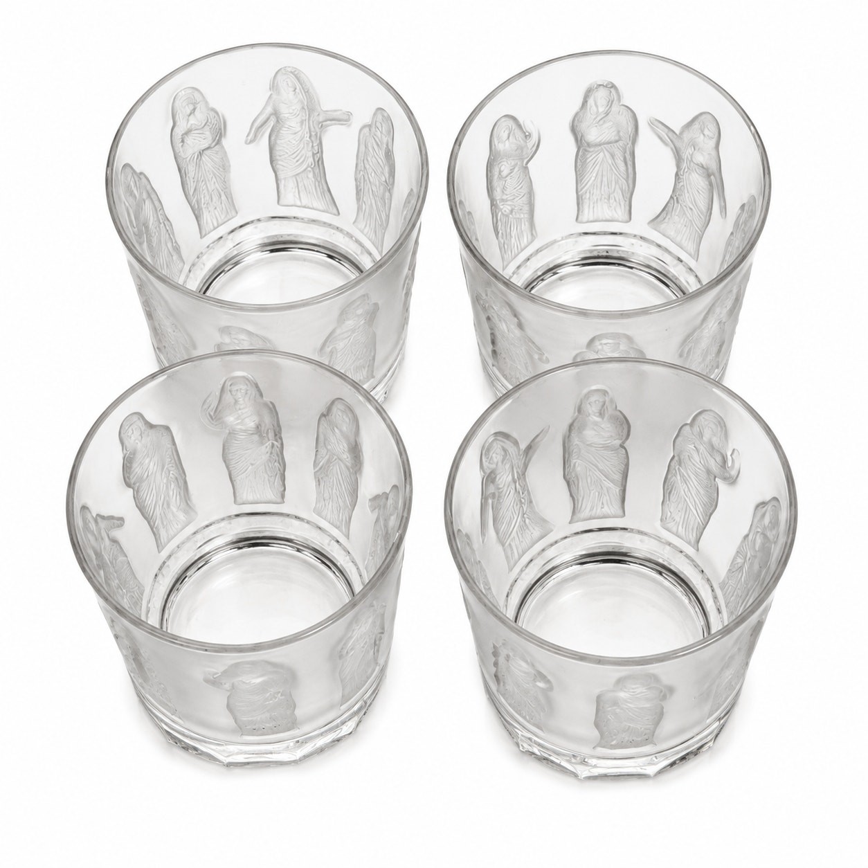 Set of 4 Vintage Lalique Femmes Antiques France Crystal Whiskey Tumblers Signed