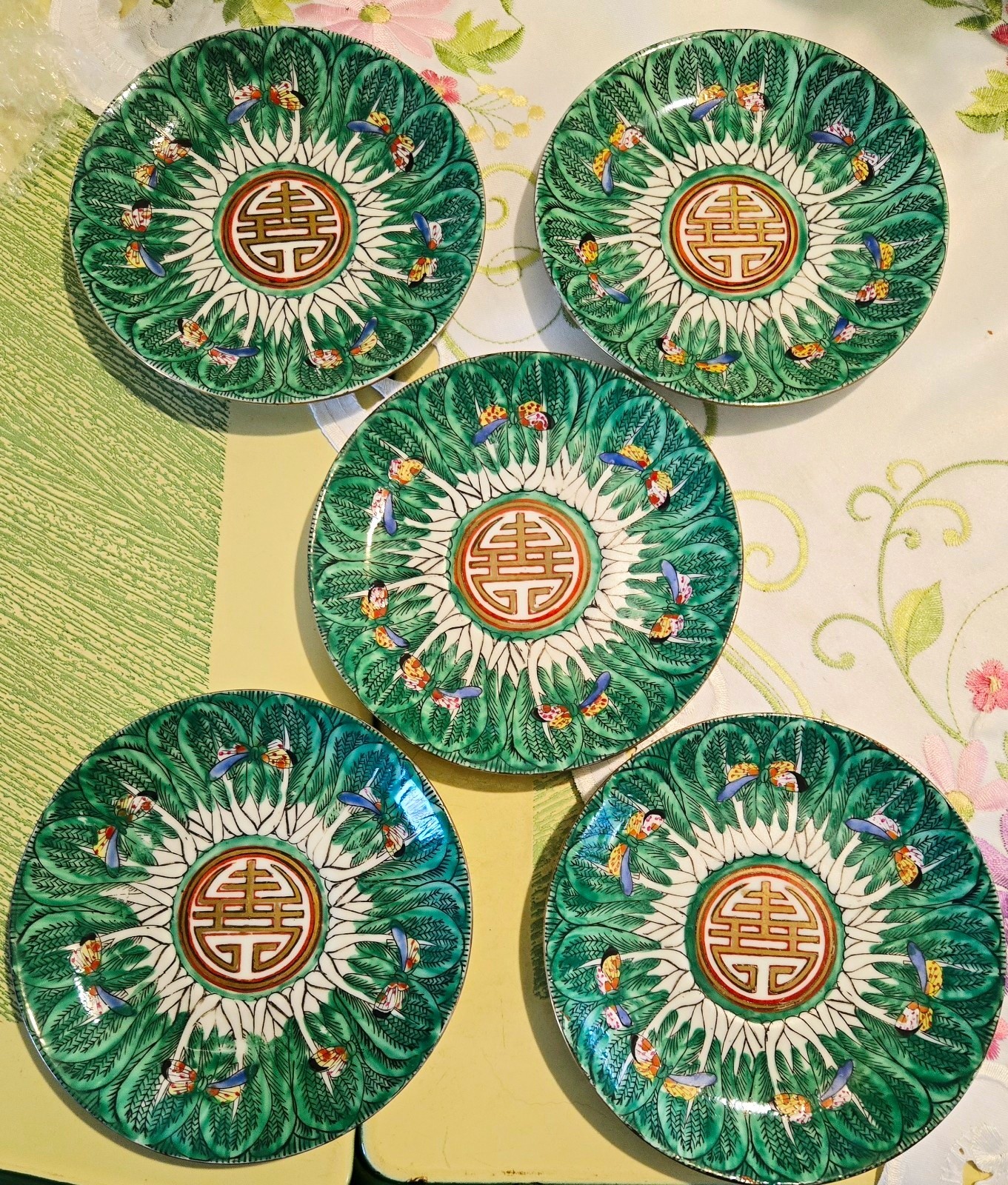 Vintage Chinese Bok Choy Cabbage Plates Made in Hong Kong - Set of 5 Saucers