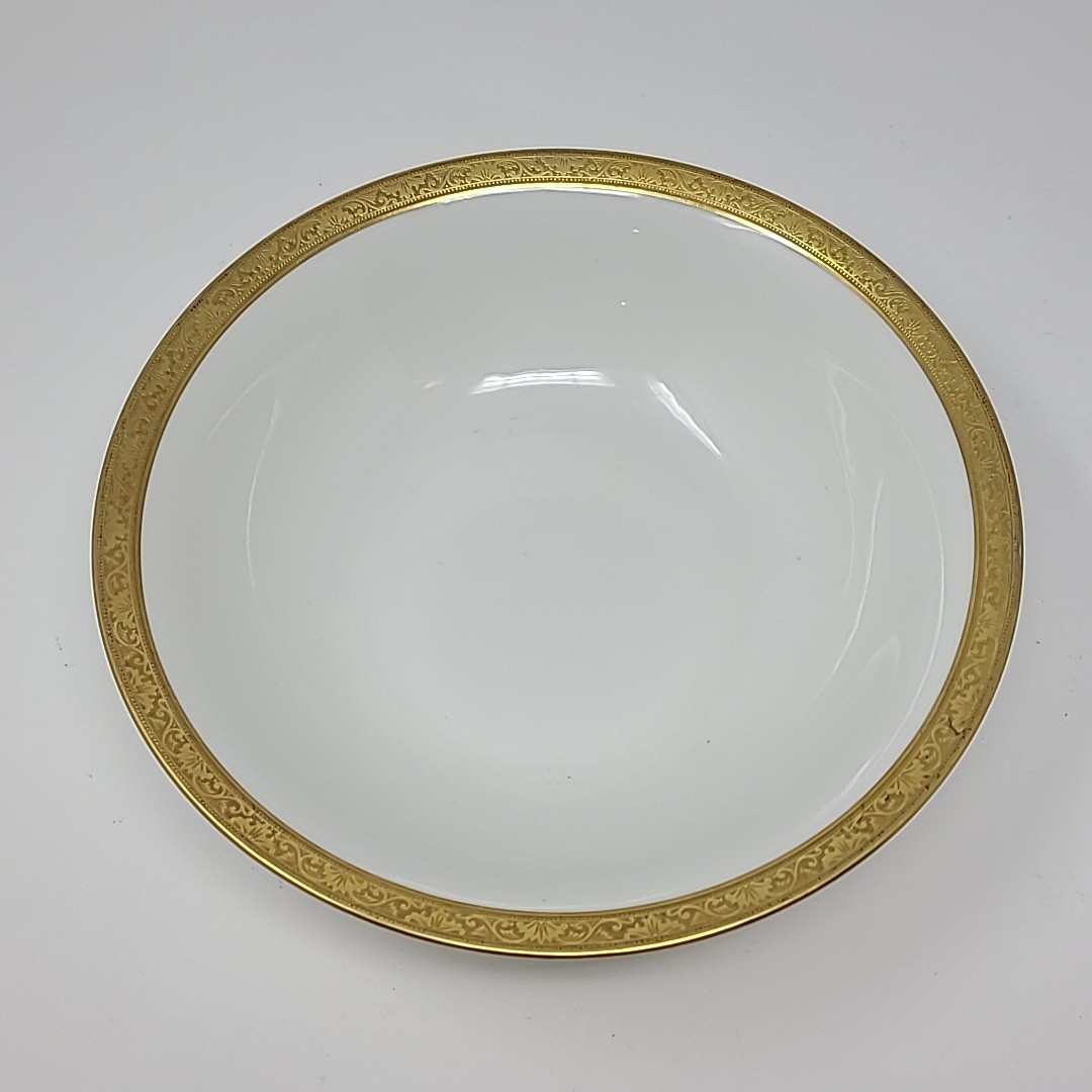 Vtg Limoges France T&V Tressemanes Vogt Gold Encrusted Serving Vegetable Bowl