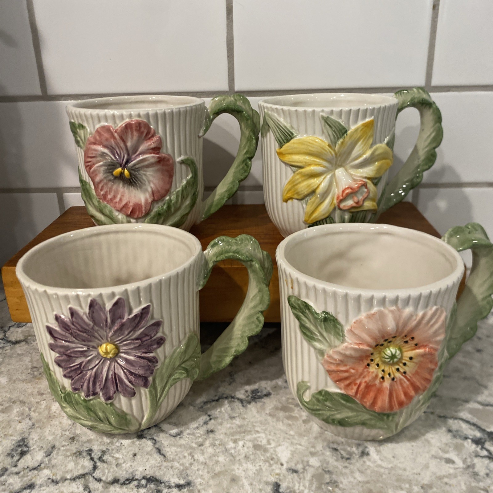 Vtg (4) Fitz & Floyd Springs Flowers Collection Japan EUC RARE Cups/Mugs